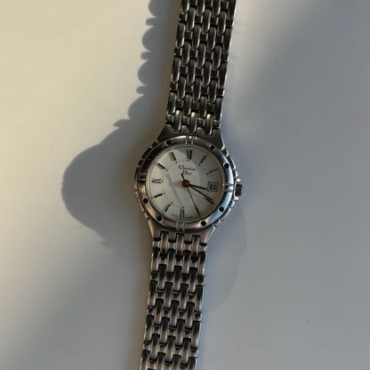 Dior 1990s Date Round Dial Silver Watch