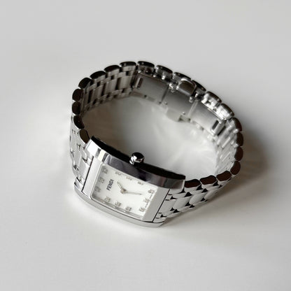 Fendi 1990s Seashell Dial Tank Silver Watch