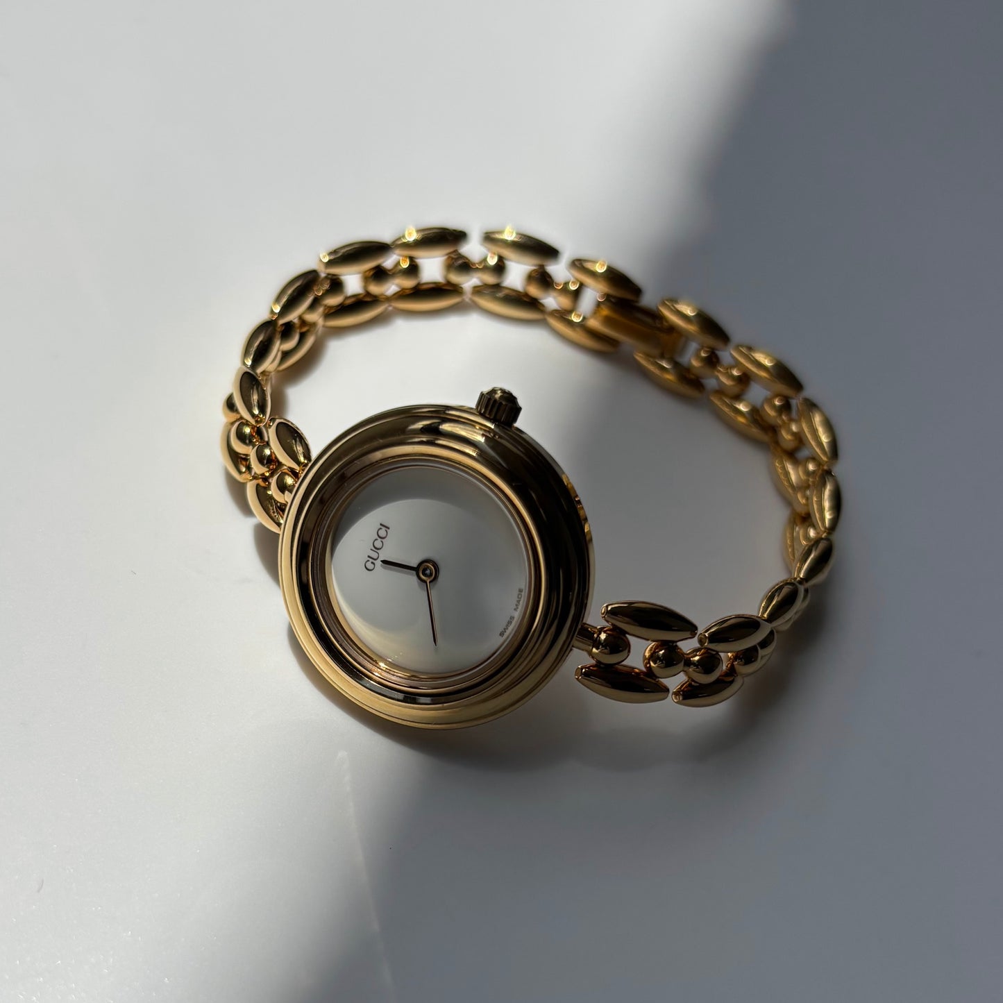 Gucci 1990s Interchangeable Bezel Gold Plated Race Chain Watch with case, 6 bezels (160mm)