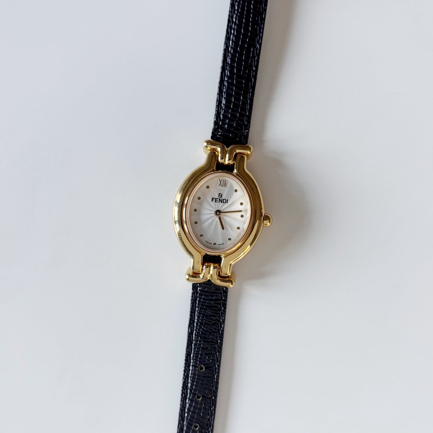 Fendi 1990s Interchangeable Strap Gold Plated Watch with 5 straps, case