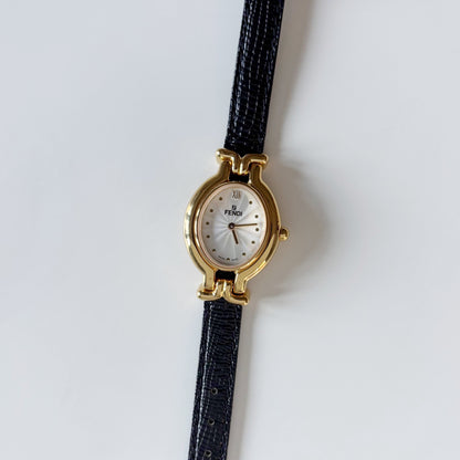 Fendi 1990s Interchangeable Strap Gold Plated Watch with 5 straps, case