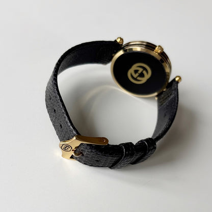 Gucci 1980s Round Black Dial Gold-Plated Watch (Large)