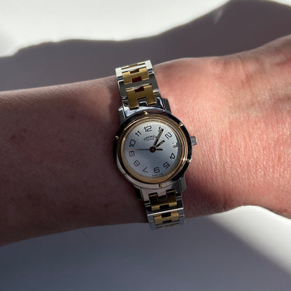 Hermes 1990s Clipper Date Round Dial Two Tone Gold Plated Watch