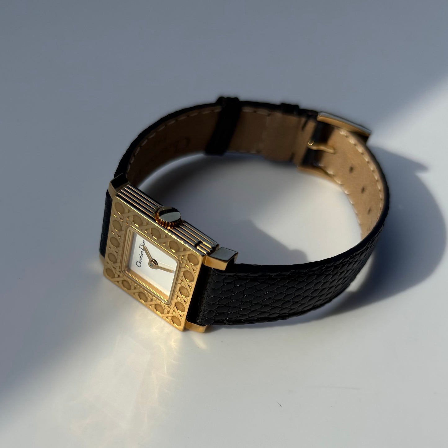Dior 1990s La Parisienne Interchangeable Strap Gold Plated Watch with 3 straps, case
