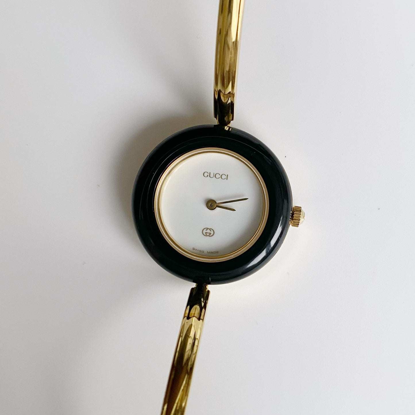 Gucci 1990s Interchangeable Bezel Gold Plated Bangle Watch with 12 bezels, case