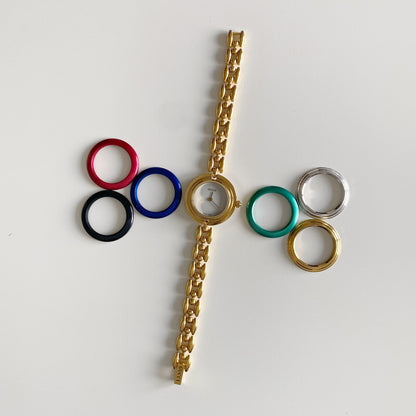 Gucci 1990s Interchangeable Bezel Gold Plated Watch with 6 bezels, case (160mm)