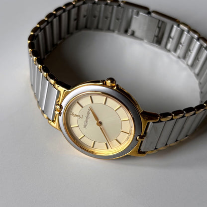 Yves Saint Laurent 1990s Round Dial Two Tone Watch