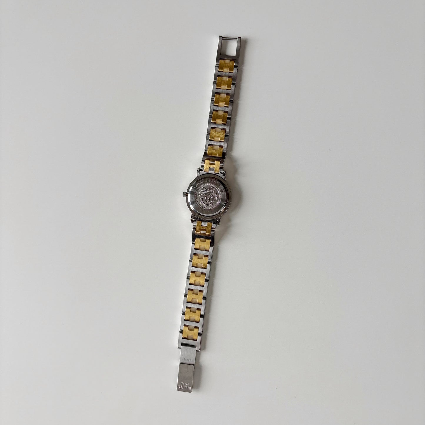 Hermes 1990s Clipper Date Round Dial Two Tone Gold Plated Watch