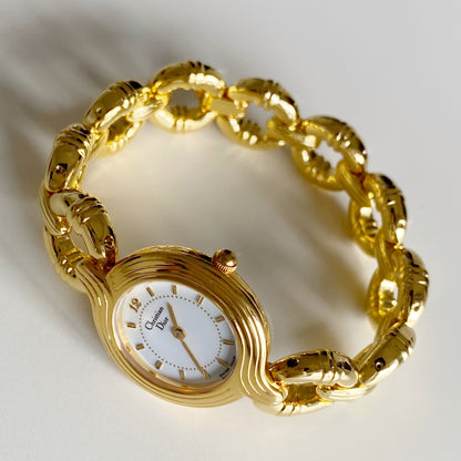 Dior 1990s Round Dial Gold Plated Watch