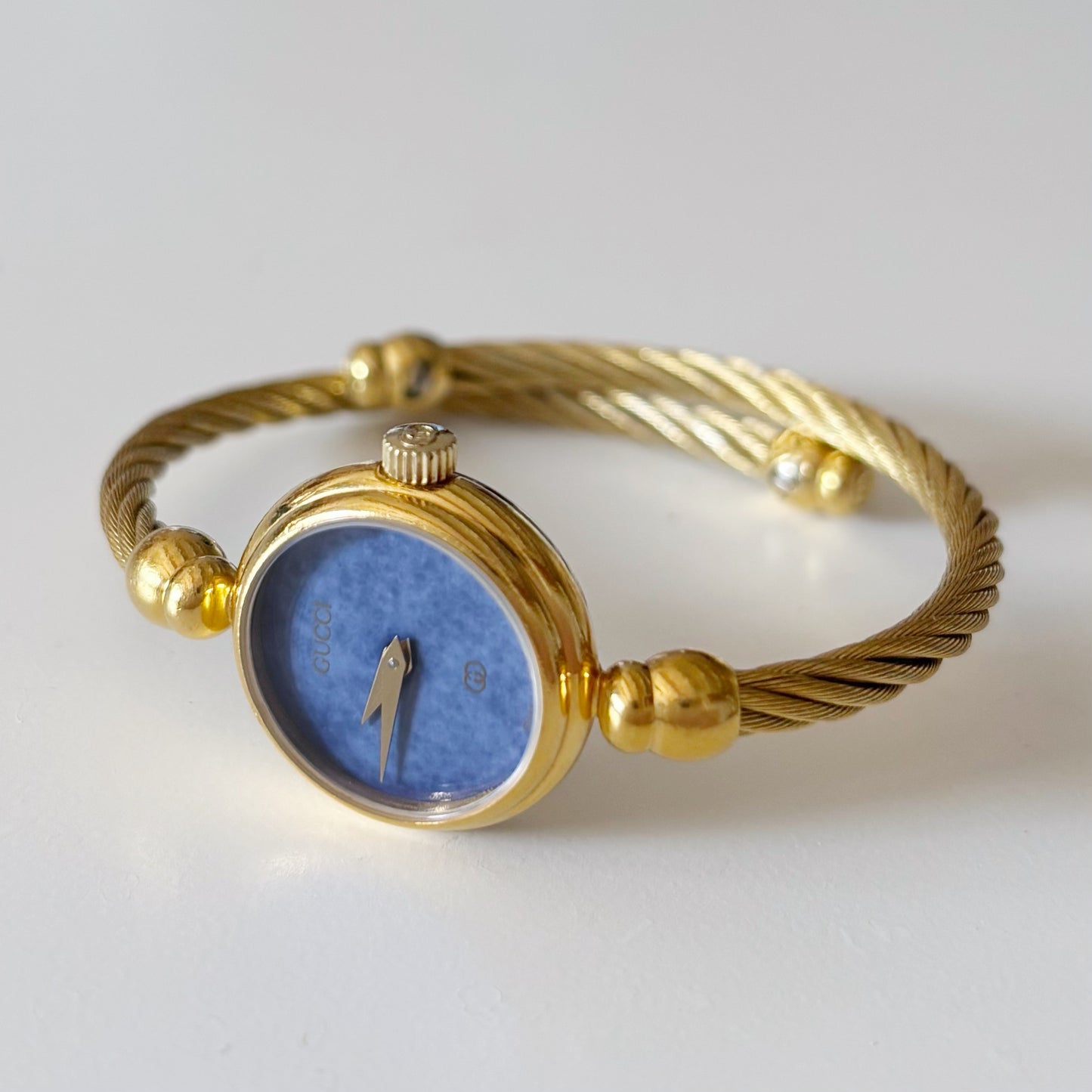 Gucci 1990s Blue Dial Gold Plated Cable Bangle Watch