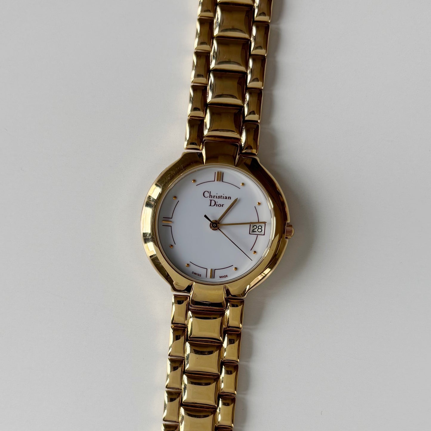 Dior 1990s Date Round Dial Gold Plated Watch (Large)