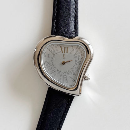 Yves Saint Laurent 1990s Heart Shaped Dial Silver Watch