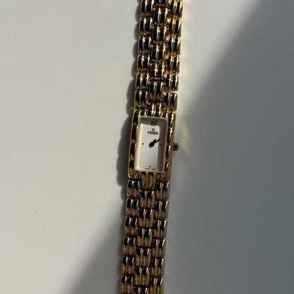 Fendi 1990s Rectangular Dial Gold Plated Watch