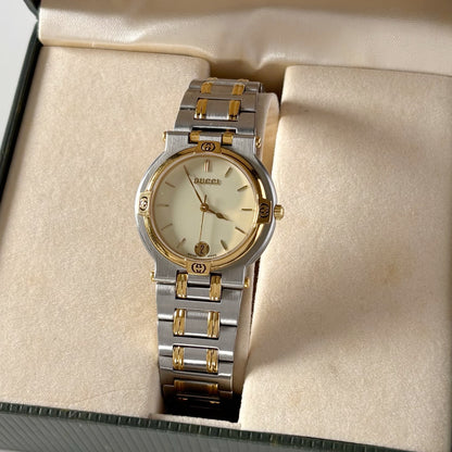 Gucci 1990s Date Round Dial Two Tone Watch (Large)