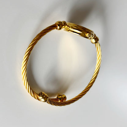 Gucci 1990s Seashell Dial Gold Plated Cable Band Bangle Watch