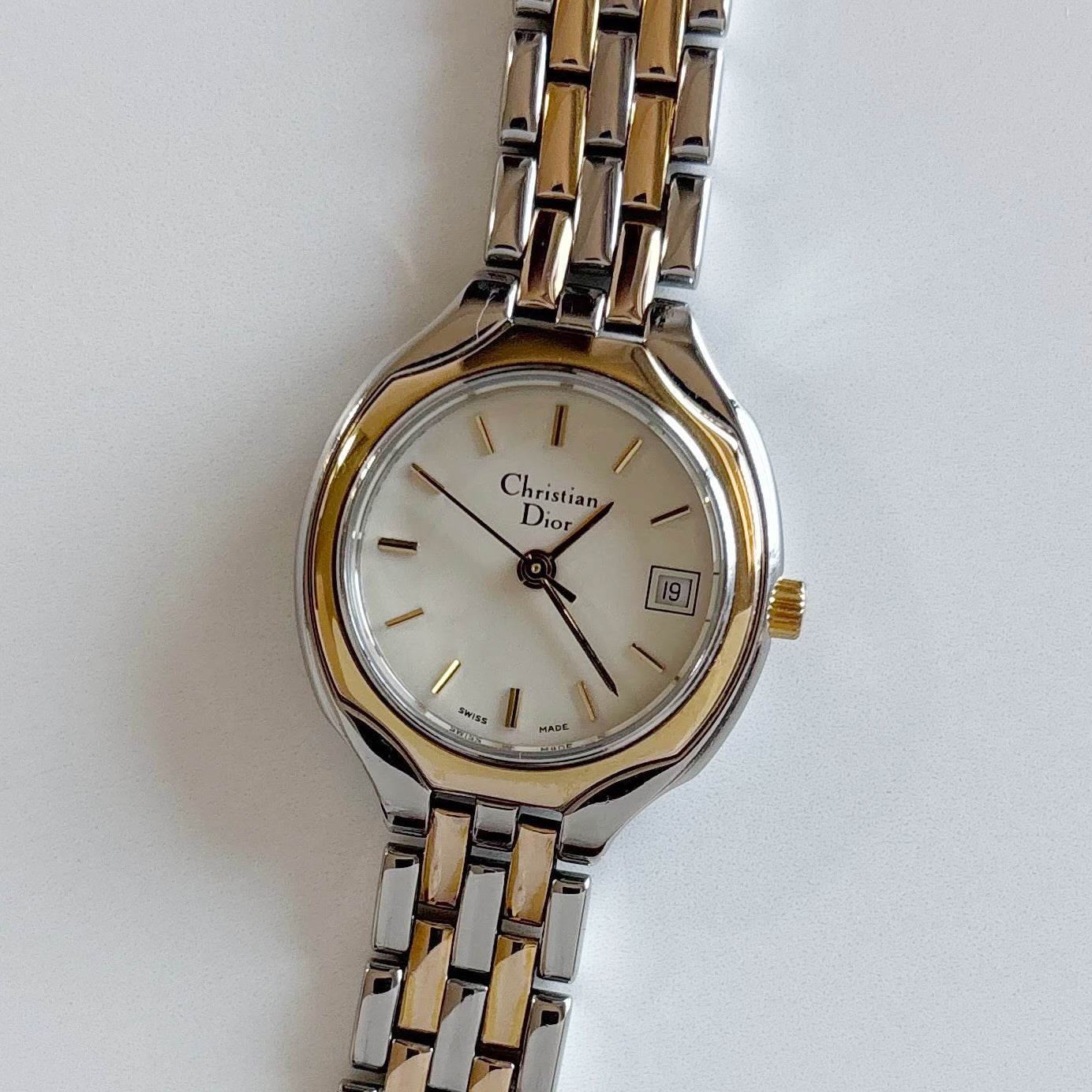 Dior 1990s Date Round Dial Two Tone Watch