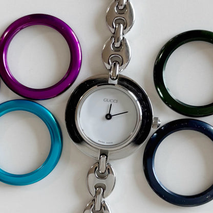 Gucci 1990s Interchangeable Bezel Stainless steel Watch with 6 bezels, case (165mm)