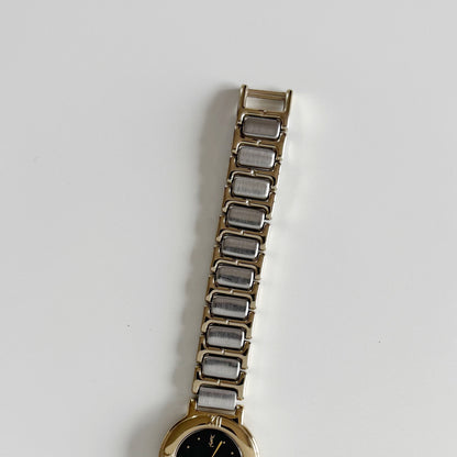 Yves Saint Laurent 1990s Black Dial Two Tone Watch