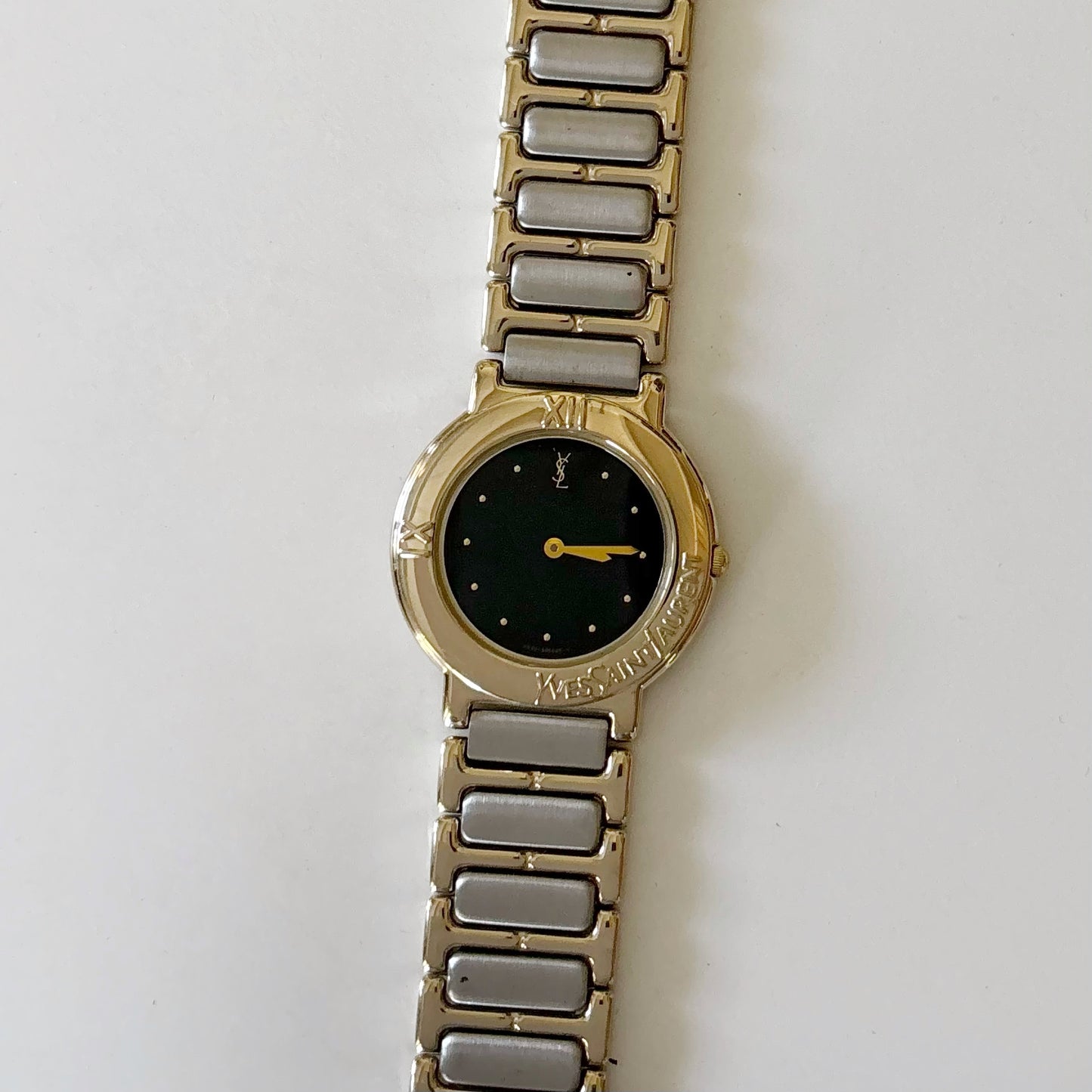 Yves Saint Laurent 1990s Black Dial Two Tone Watch