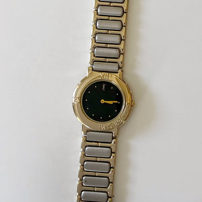 Yves Saint Laurent 1990s Black Dial Two Tone Watch