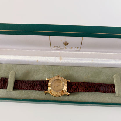 Gucci 1990s Round Dial Gold Plated Watch