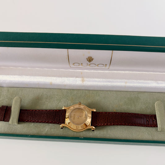 Gucci 1990s Round Dial Gold Plated Watch
