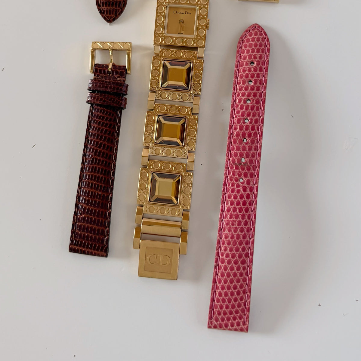 Dior 1990s Square Dial Interchangeable Strap Gold-Plated Watch