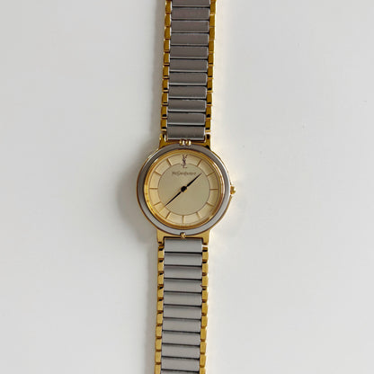Yves Saint Laurent 1990s Round Dial Two Tone Watch (Large)