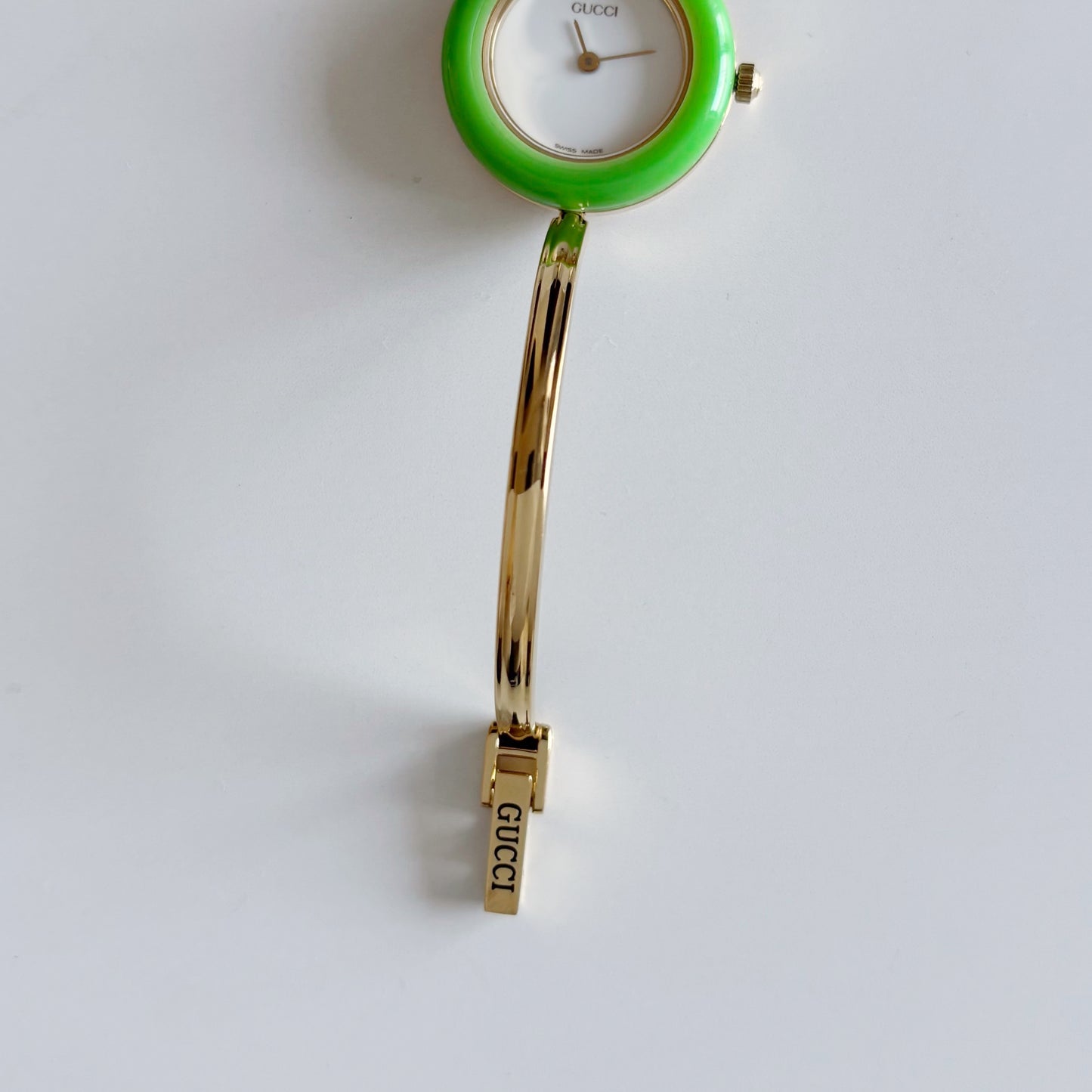 Gucci 1990s Interchangeable Bezel Gold Plated Bangle Watch with 12 bezels, case