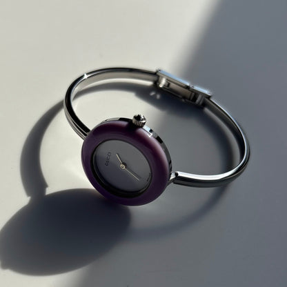 Gucci 1990s Interchangeable Bezel Stainless Steel Bangle Watch with 12 bezels, case