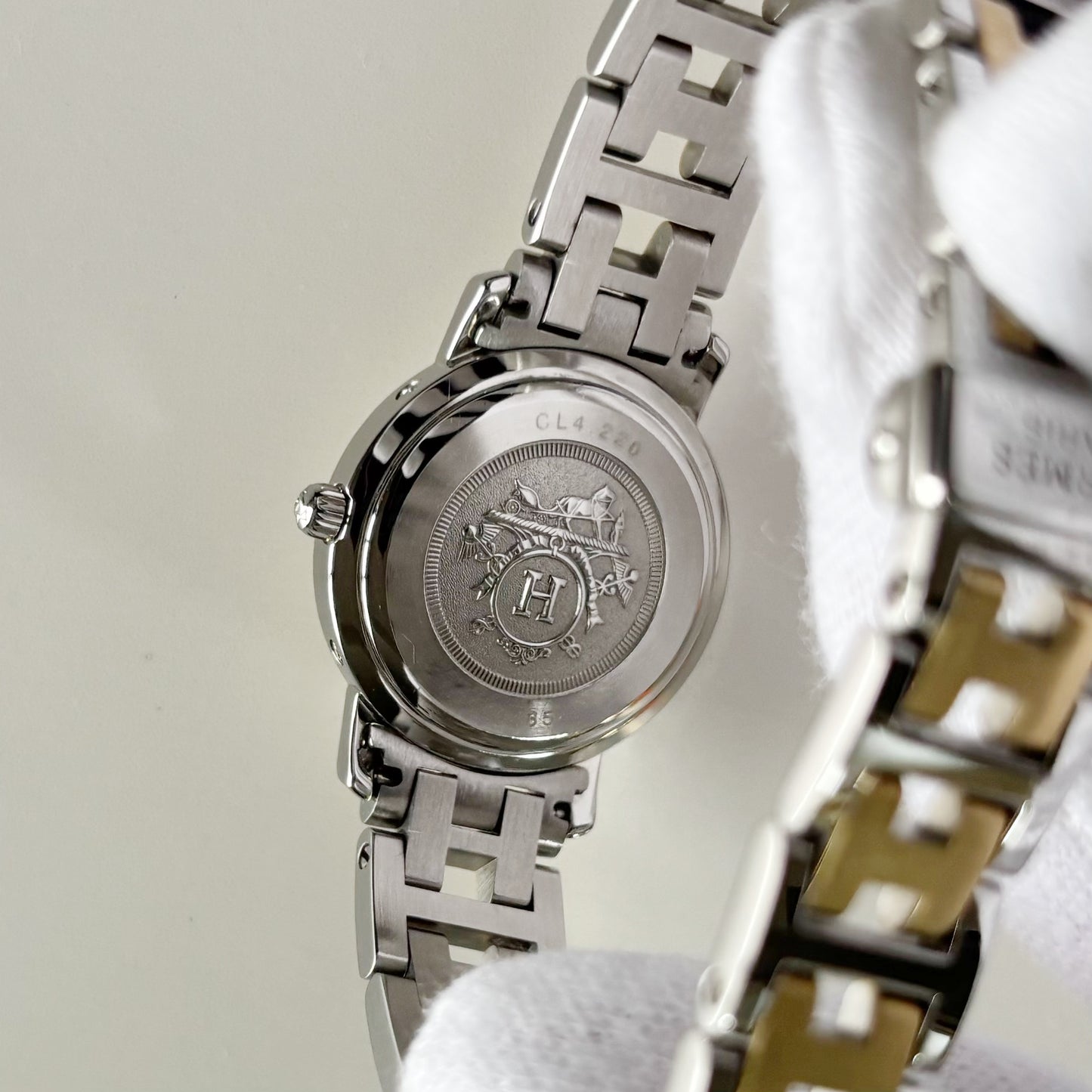 Hermes 1990s Date White Dial Clipper Two Tone Watch