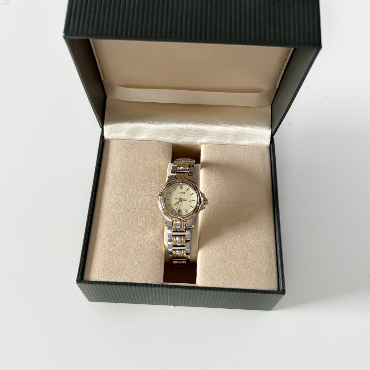 Gucci 1990s Date Round Dial Two Tone Gold Plated Watch