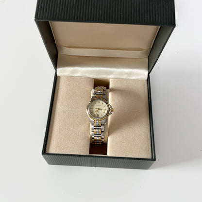 Gucci 1990s Date Round Dial Two Tone Gold Plated Watch