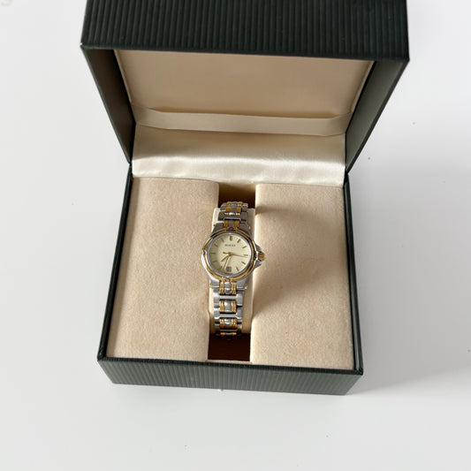 Gucci 1990s Date Round Dial Two Tone Gold Plated Watch