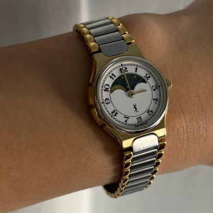 Yves Saint Laurent 1990s Moon Phase Two Tone Watch