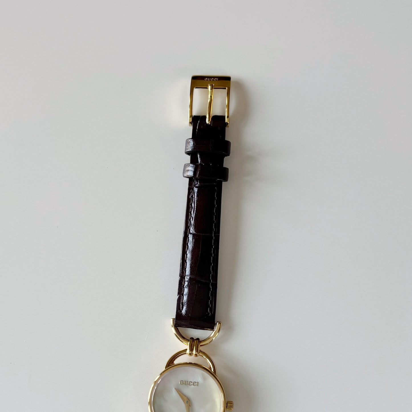 Gucci 1990s Seashell Dial Horsebit Gold Plated Watch