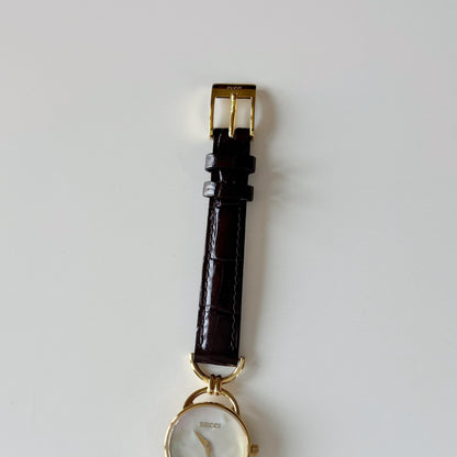 Gucci 1990s Seashell Dial Horsebit Gold Plated Watch