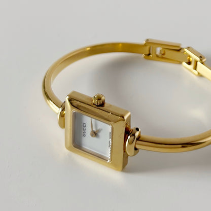 Gucci 1990s Square Dial Gold Plated Bangle Watch