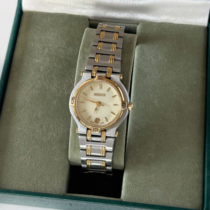Gucci 1990s Date Round Dial Two Tone Watch