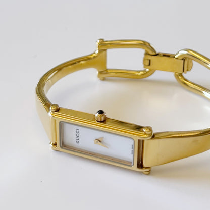 Gucci 1990s Seashell Dial Gold Plated Bangle Watch