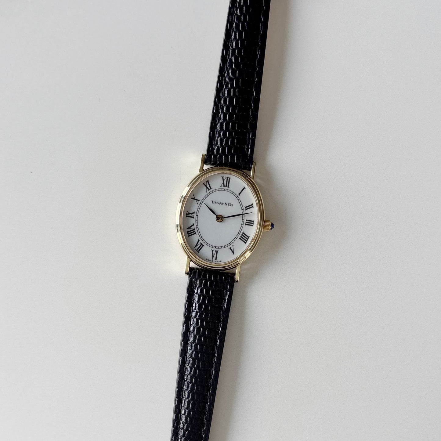 Tiffany 1990s Oval Dial 14K Case Watch