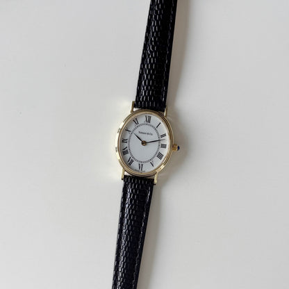 Tiffany 1990s Oval Dial 14K Case Watch