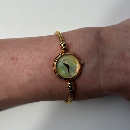 Gucci 1990s Seashell Dial Gold Plated Cable Bangle Watch