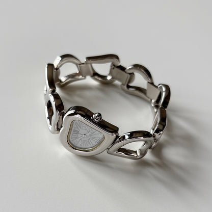 Yves Saint Laurent 1990s Heart Shaped Dial Band Silver Watch