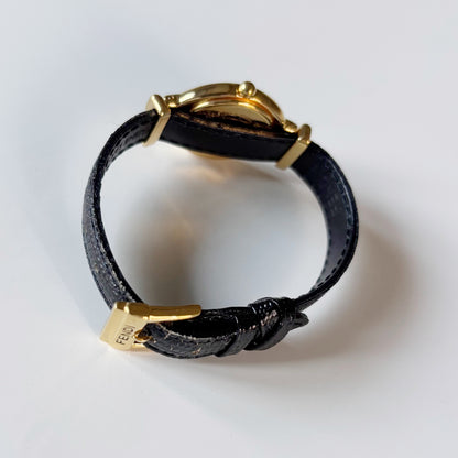 Fendi 1990s Interchangeable Strap Gold Plated Watch with 5 straps, case