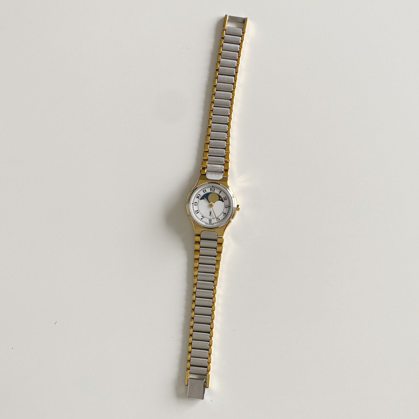 Yves Saint Laurent 1990s Moon Phase Two Tone Watch