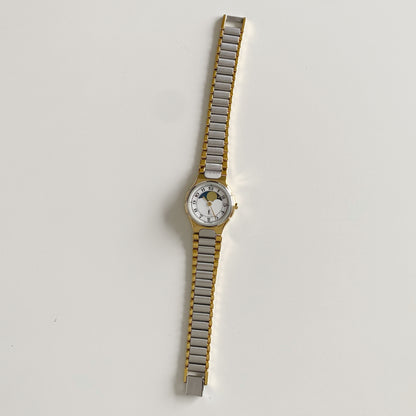 Yves Saint Laurent 1990s Moon Phase Two Tone Watch