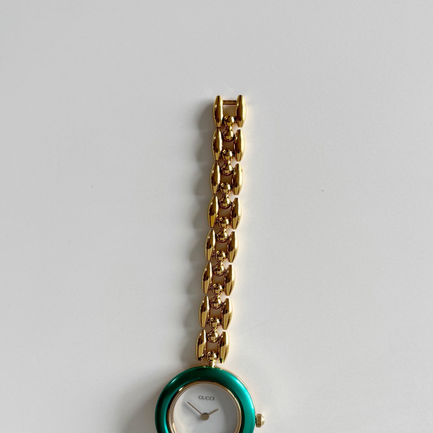 Gucci 1990s Interchangeable Bezel Gold Plated Rice Chain Watch with 6 bezels, case (160mm)