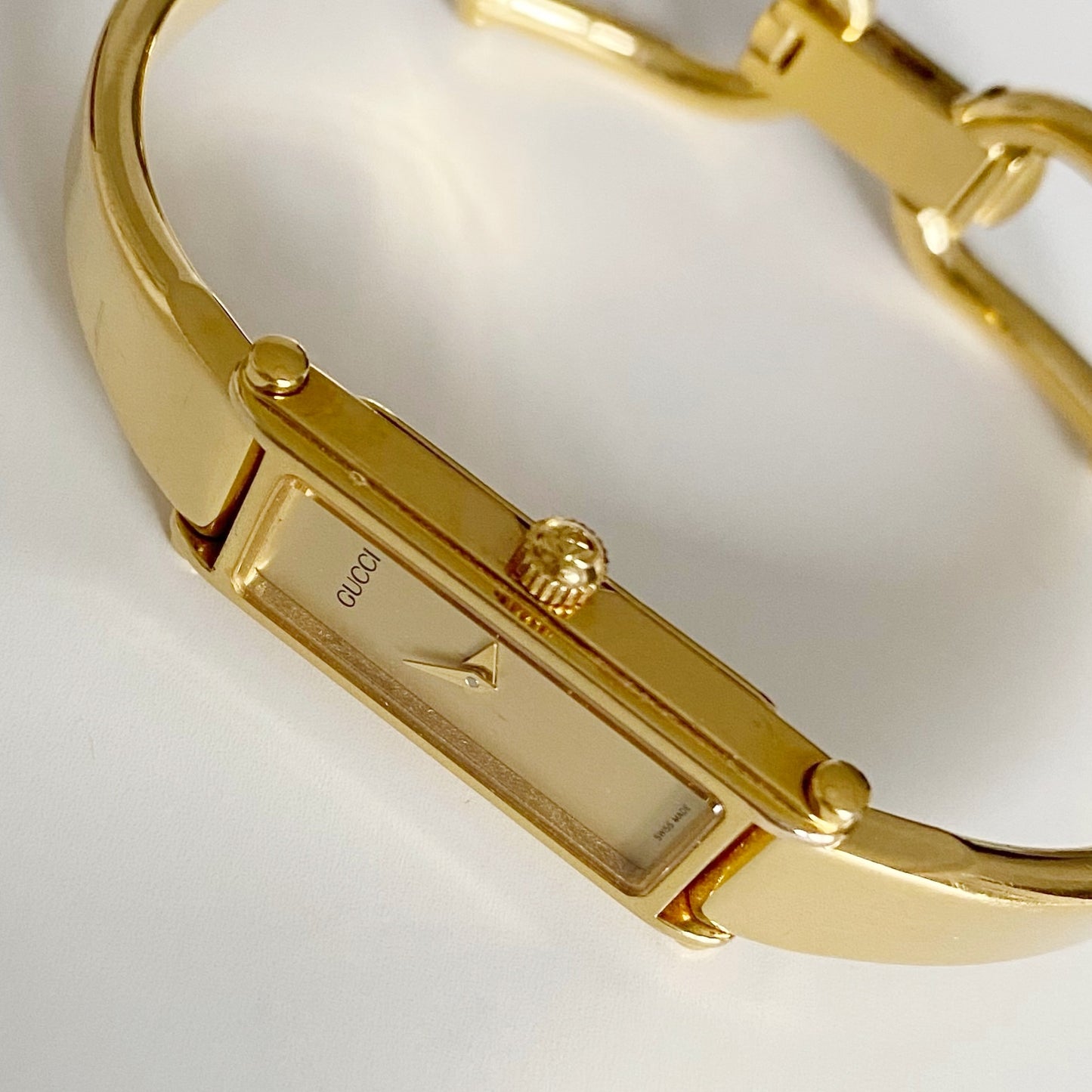 Gucci 1990s Gold Dial Gold Plated Bangle Watch