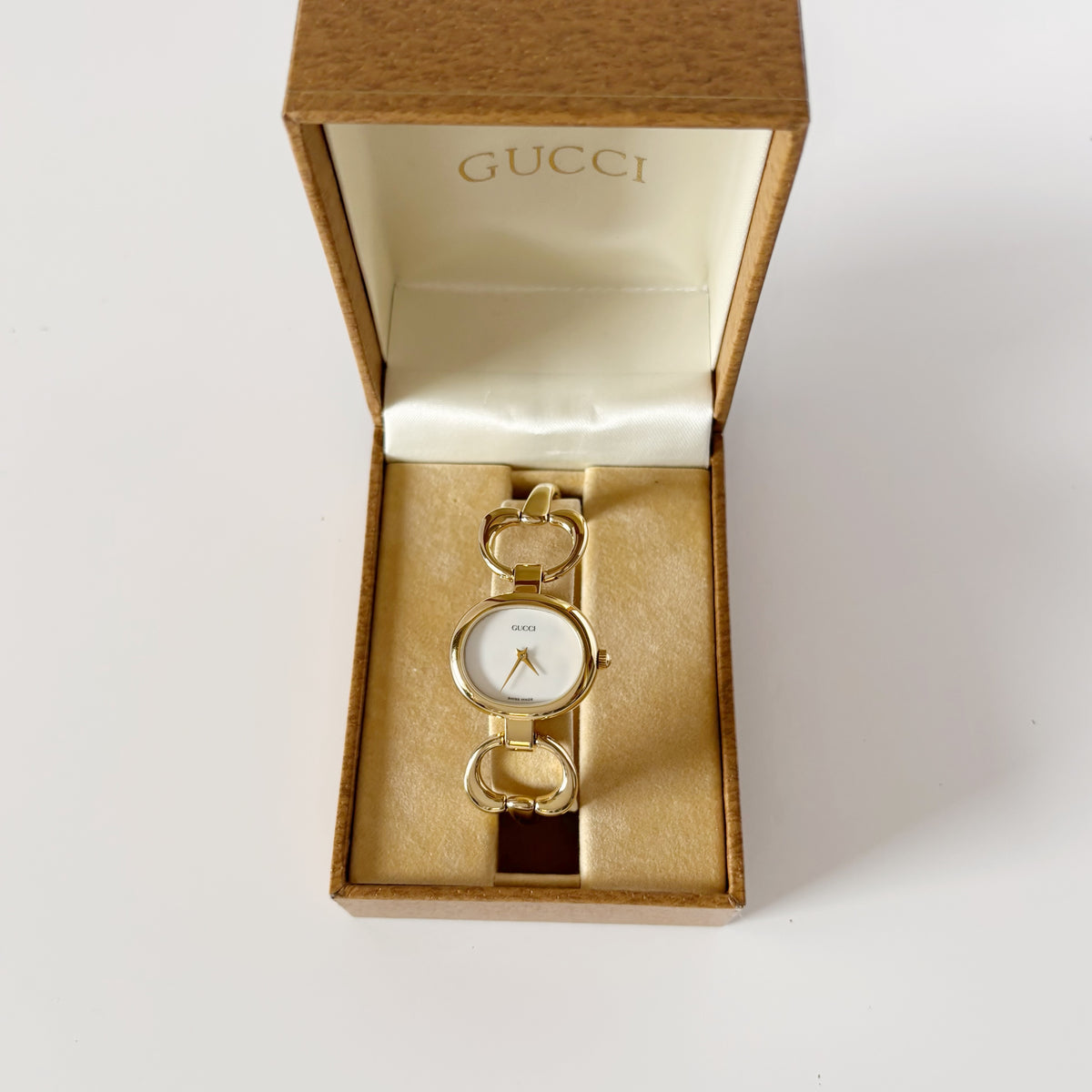 Gucci 1990s Seashell Dial Gold Plated Bangle Watch
